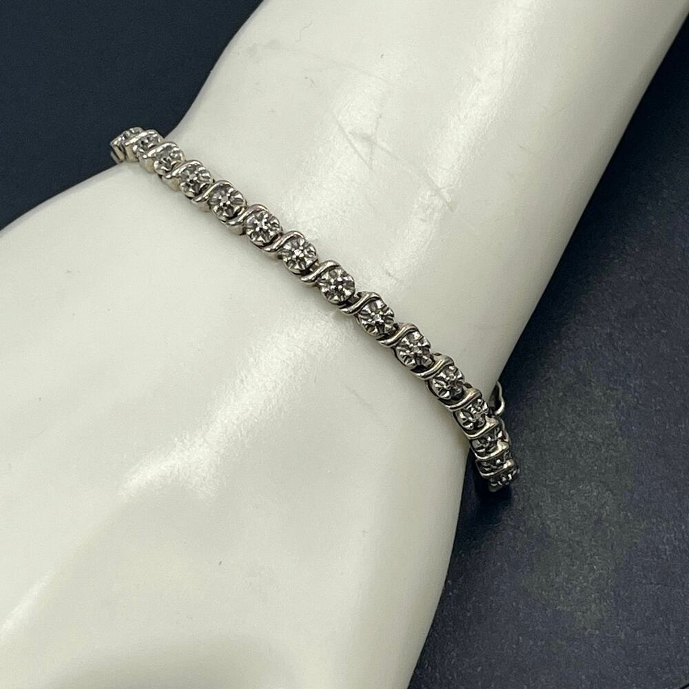 Ross Simons Signed Vintage Sterling Silver Diamond Tennis Bracelet 10 Gr, 7”